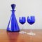 Bottle and Glasses in Cobalt Blue attributed to Marinha Grande, 1950s, Set of 3, Image 2