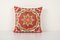 Vintage Uzbek Red Suzani Cushion Cover with Silk 1
