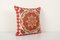 Vintage Uzbek Red Suzani Cushion Cover with Silk 3