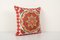 Vintage Uzbek Red Suzani Cushion Cover with Silk, Image 3