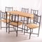 Dining Table and Chairs in Black Lacquered Metal and Rope, 1970s, Set of 7 1