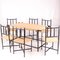 Dining Table and Chairs in Black Lacquered Metal and Rope, 1970s, Set of 7, Image 3