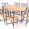 Dining Table and Chairs in Black Lacquered Metal and Rope, 1970s, Set of 7 2