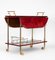 Lacquered Red Parchment Vellum and Gilt Metal Drinks Trolley by Aldo Tura for Tura Milano, 1950s, Image 3