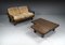 Sofá de dos plazas de madera blanda y cuero, Francia, años 60, Imagen 22