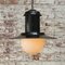 Lampe à Suspension Industrielle Vintage en Email Noir et Verre Opalin 5