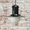 Lampe à Suspension Industrielle Vintage en Email Noir et Verre Opalin 6