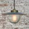 Vintage Gray Enamel and Brass Frosted Glass Pendant Light 5