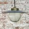 Vintage Gray Enamel and Brass Frosted Glass Pendant Light 6