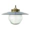 Vintage Gray Enamel and Brass Frosted Glass Pendant Light 1