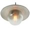Vintage Gray Enamel and Brass Frosted Glass Pendant Light, Image 4