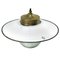 Vintage Brass, White Enamel and Frosted Glass Pendant Light 3