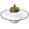 Vintage Brass, White Enamel and Frosted Glass Pendant Light, Image 3