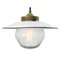 Vintage Brass, White Enamel and Frosted Glass Pendant Light 2