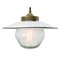 Vintage Brass, White Enamel and Frosted Glass Pendant Light, Image 2