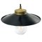 Vintage Black Enamel, Brass and Clear Glass Pendant Light 2