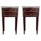 20th Century Louis XVI Style Walnut Nightstands with Marble Top and Bronze Inserts, Set of 2, Image 1