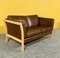 Dänisches 2-Sitzer Sofa aus Braunem Leder mit Holzrahmen, 1970er 3