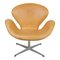 Swan Chair in Patinated Natural Leather by Arne Jacobsen for Fritz Hansen, 1970s 4