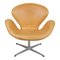 Swan Chair in Patinated Natural Leather by Arne Jacobsen for Fritz Hansen, 1970s, Image 4