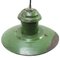 Lampe à Suspension Industrielle Vintage en Émail Vert et Verre Opalin 3