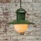 Lampe à Suspension Industrielle Vintage en Émail Vert et Verre Opalin 5