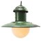 Vintage Industrial Green Enamel and Opaline Glass Pendant Light, Image 2