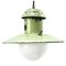 Vintage Industrial Green Enamel & Opaline Glass Pendant Light, Image 1