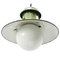 Vintage Industrial Green Enamel & Opaline Glass Pendant Light, Image 4