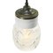 Vintage Industrial White Porcelain and Brass Pendant Light with Striped Clear Glass, Image 3