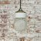 Vintage Industrial White Porcelain and Brass Pendant Light with Striped Clear Glass, Image 6