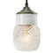 Vintage Industrial White Porcelain and Brass Pendant Light with Striped Clear Glass 2