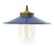 Vintage Blue Enamel, Brass and Clear Glass Pendant Light 1