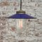 Vintage Dark Blue Enamel, Brass and Clear Glass Pendant Light, Image 4