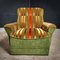 Mid-Century Fabric Armchair in Green with Orange Stripes 2