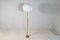 Mid-Century Asea Stehlampe aus Messing mit Rundem Lampenschirm aus Baumwolle, Schweden, 1960er 5
