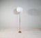 Mid-Century Asea Stehlampe aus Messing mit Rundem Lampenschirm aus Baumwolle, Schweden, 1960er 2