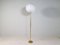 Mid-Century Asea Stehlampe aus Messing mit Rundem Lampenschirm aus Baumwolle, Schweden, 1960er 3