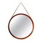 Mid-Century Round Mirror in Leather and Teak by Glas & Wood Hovmantorp, Sweden, 1960s, Image 1