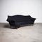 Großes geschwungenes italienisches Mid-Century Sofa aus schwarzem Leinen, 1950er 1