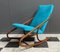 Armless Rocking Chair in Blue Velvet Upholstery from Ton, 1960s 1