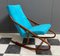 Armless Rocking Chair in Blue Velvet Upholstery from Ton, 1960s 8