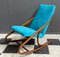Armless Rocking Chair in Blue Velvet Upholstery from Ton, 1960s 4