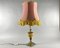 Lampada da tavolo vintage in ottone e onice con paralume in tessuto, Immagine 1
