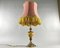 Lampe de Bureau Vintage en Laiton et Onyx avec Abat-Jour en Tissu 2
