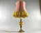 Vintage Tischlampe aus Messing & Onyx mit Lampenschirm aus Stoff 2