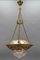 French Brass and Bronze Pendant Light with Cut Glass Lampshade, 1900s 3