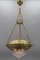 French Brass and Bronze Pendant Light with Cut Glass Lampshade, 1900s 12
