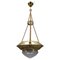 French Brass and Bronze Pendant Light with Cut Glass Lampshade, 1900s 1