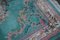 Large Vintage Chinese Floral Medallion Border Rug in Aqua and Pink Tones 12